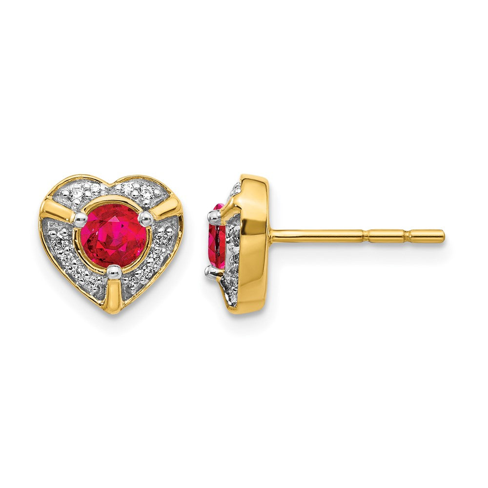 14K Gelbgold Ohrringe mit echten Diamanten und Rubinen, Fantasie-Herz-Design