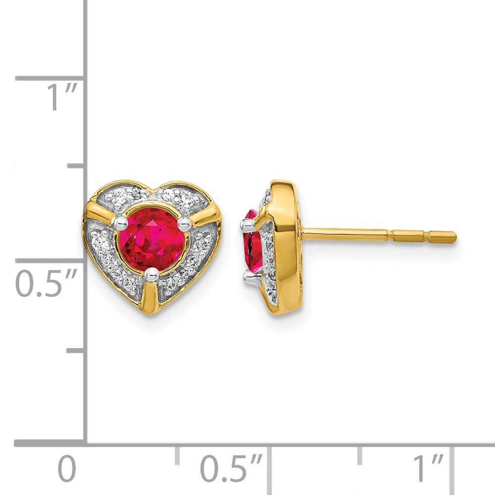14K Gelbgold Ohrringe mit echten Diamanten und Rubinen, ausgefallenes Herzdesign