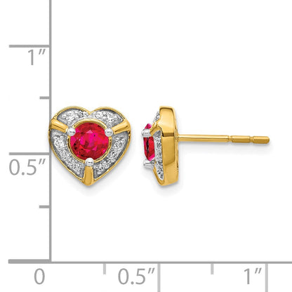 14K Gelbgold Ohrringe mit echten Diamanten und Rubinen, ausgefallenes Herzdesign
