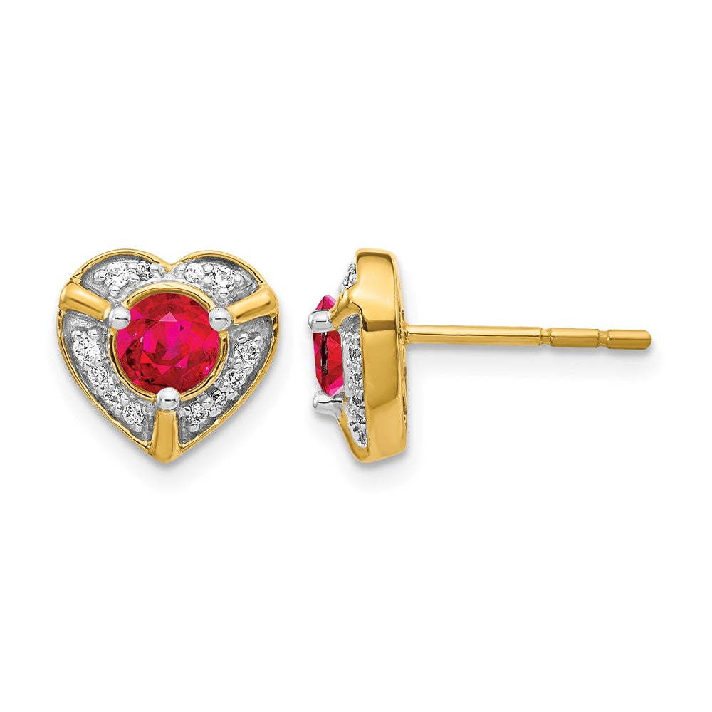 14K Gelbgold Ohrringe mit echten Diamanten und Rubinen, ausgefallenes Herzdesign