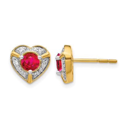 14K Gelbgold Ohrringe mit echten Diamanten und Rubinen, ausgefallenes Herzdesign