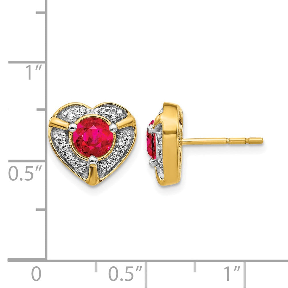 14K Gelbgold Ohrringe mit echten Diamanten und Rubinen in ausgefallener Herzform