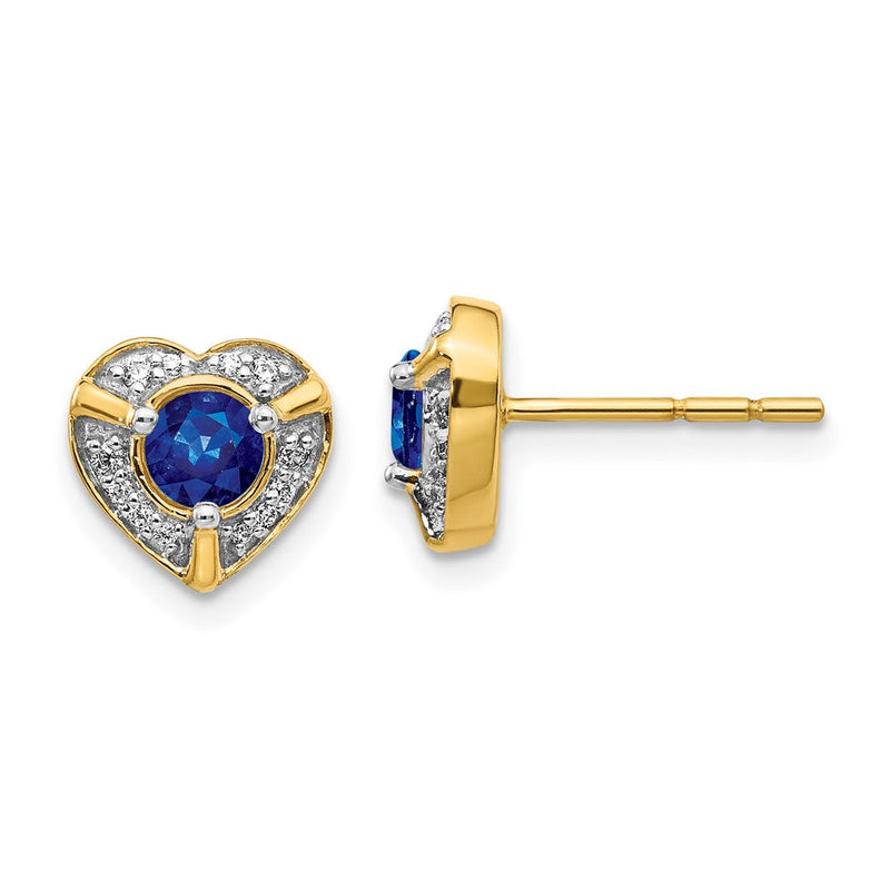 14K Gelbgold Ohrringe mit echten Diamanten und Saphiren in Herzform, Fantasie-Design