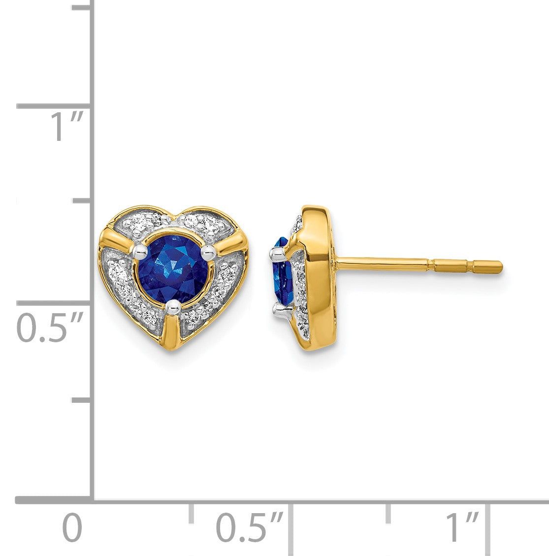 14K Gelbgold Ohrringe mit echten Diamanten und Saphiren, Herz-Design