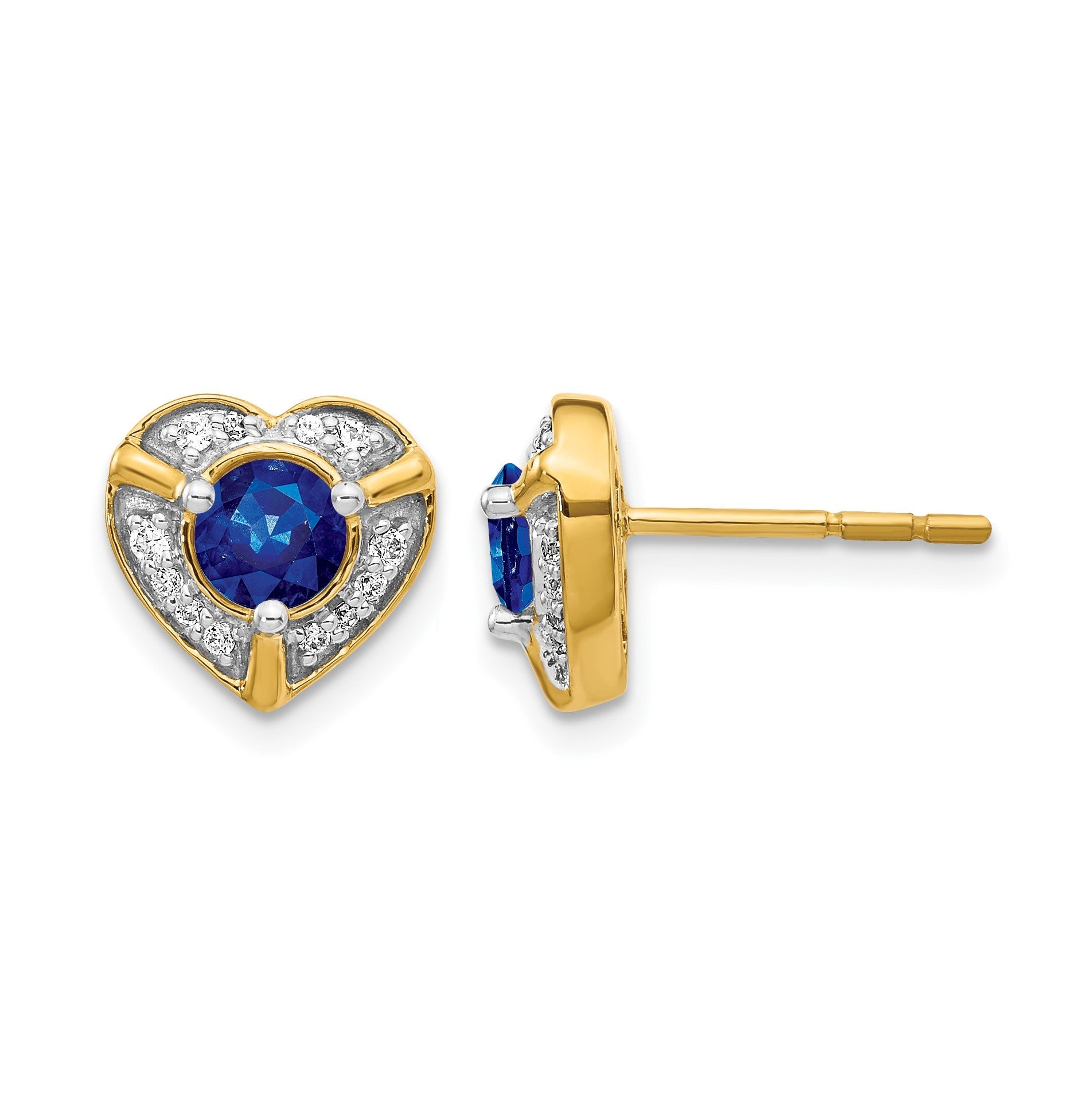 14K Gelbgold Ohrringe mit echten Diamanten und Saphiren, Herz-Design