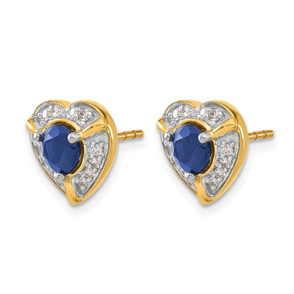 14K Gelbgold Ohrringe mit echten Diamanten und Saphiren in Herzform