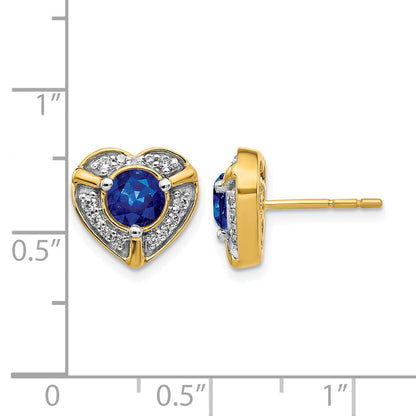14K Gelbgold Ohrringe mit echten Diamanten und Saphiren in Herzform