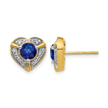 14K Gelbgold Ohrringe mit echten Diamanten und Saphiren in Herzform