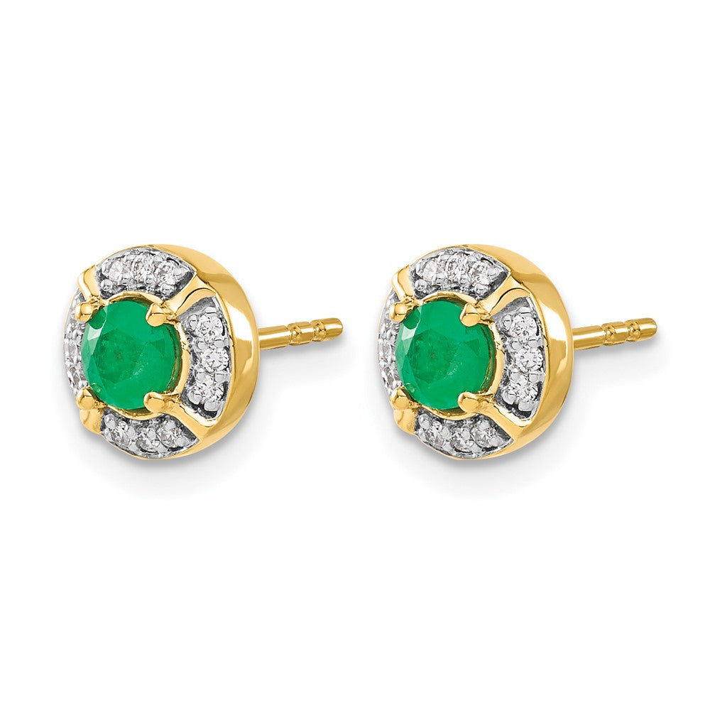 14K Gelbgold Ohrringe mit echten Diamanten und Smaragden im Fancy-Halo-Design