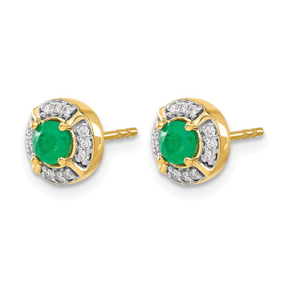 14K Gelbgold Ohrringe mit echten Diamanten und Smaragden im Fancy-Halo-Design