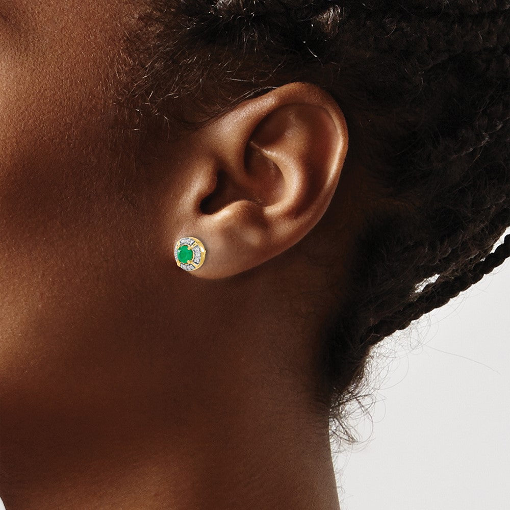 14K Gelbgold Ohrringe mit echten Diamanten und Smaragden im Fancy-Halo-Design