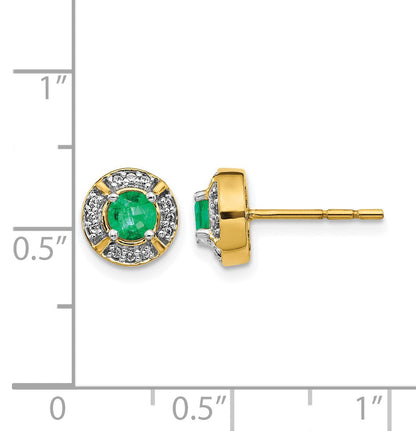14K Gelbgold Ohrringe mit echten Diamanten und Smaragden im Fancy-Halo-Design