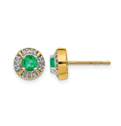 14K Gelbgold Ohrringe mit echten Diamanten und Smaragden im Fancy-Halo-Design