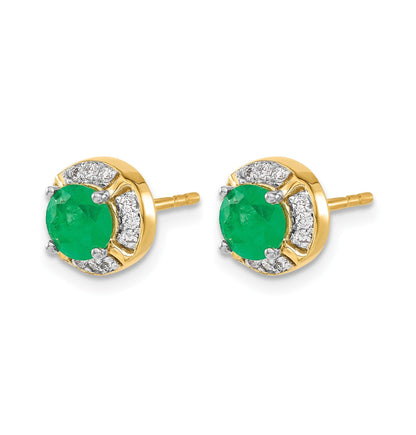 14K Gelbgold Ohrringe mit echten Diamanten und Smaragden im Fancy-Halo-Design