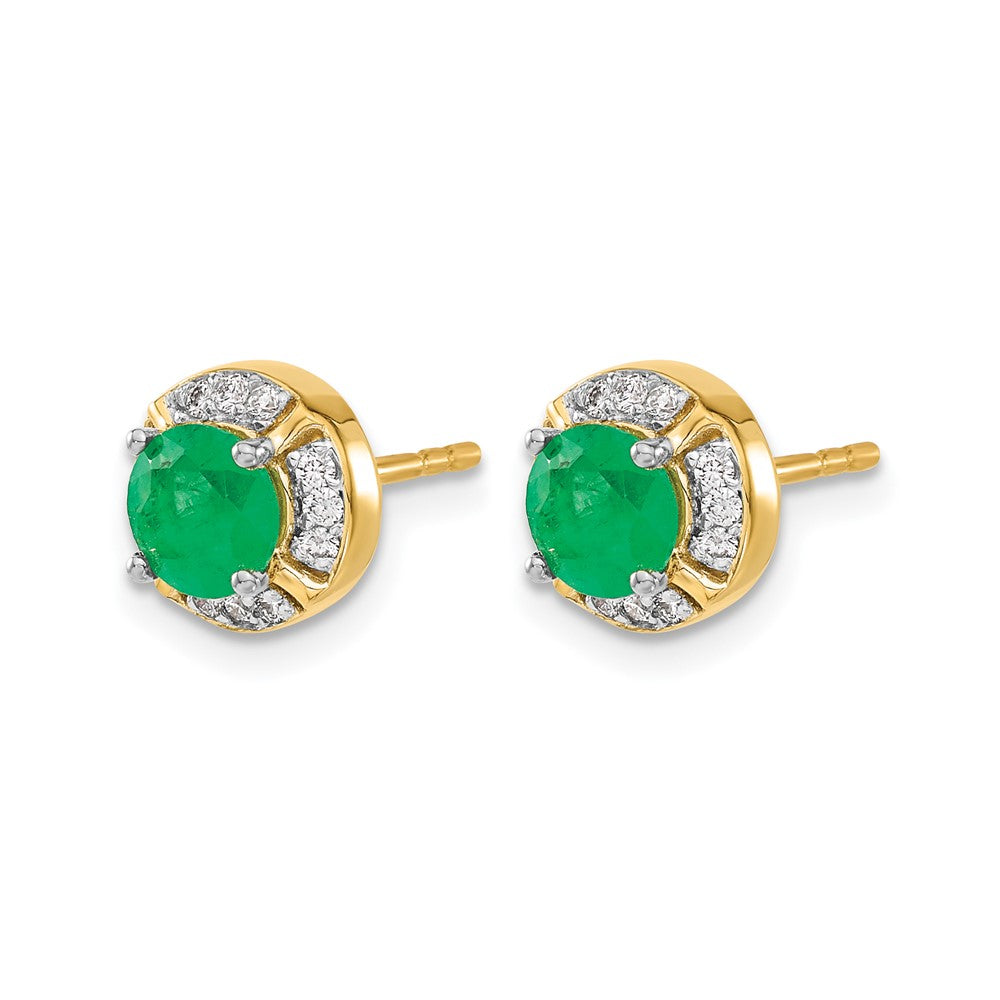 14K Gelbgold Ohrringe mit echten Diamanten und Smaragden im Fancy-Halo-Design