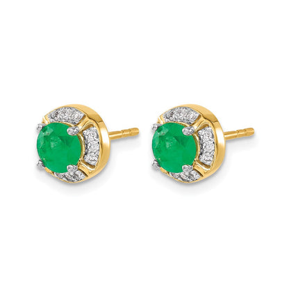 14K Gelbgold Ohrringe mit echten Diamanten und Smaragden im Fancy-Halo-Design