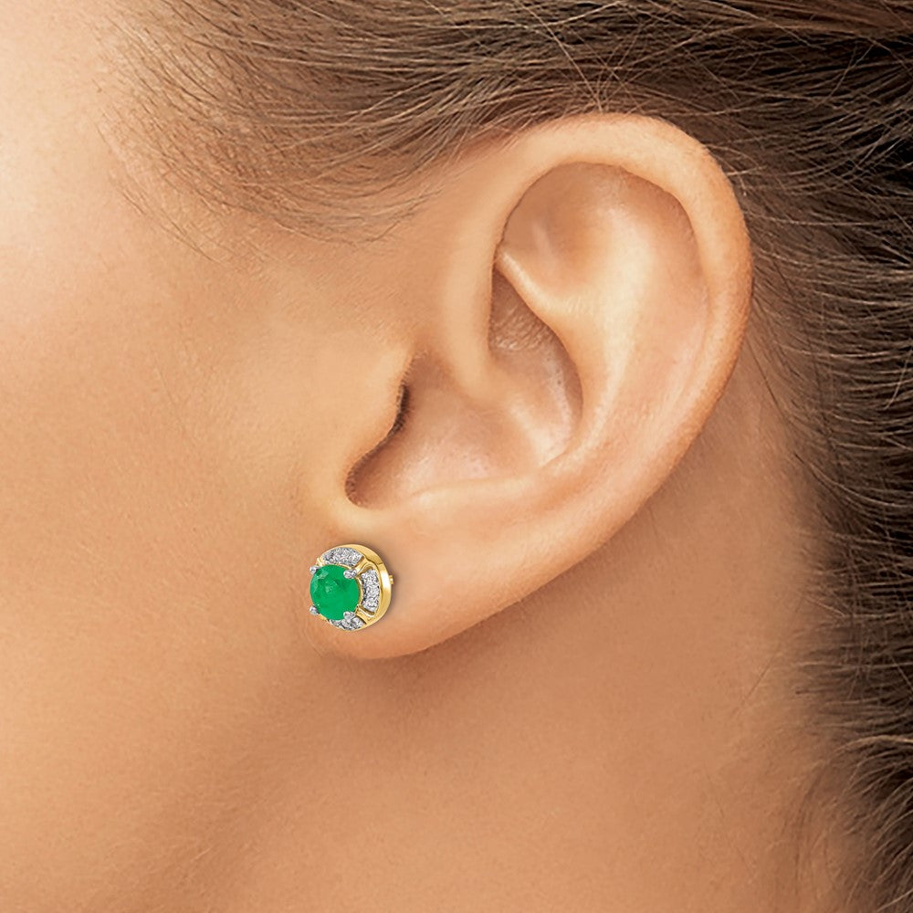 14K Gelbgold Ohrringe mit echten Diamanten und Smaragden im Fancy-Halo-Design