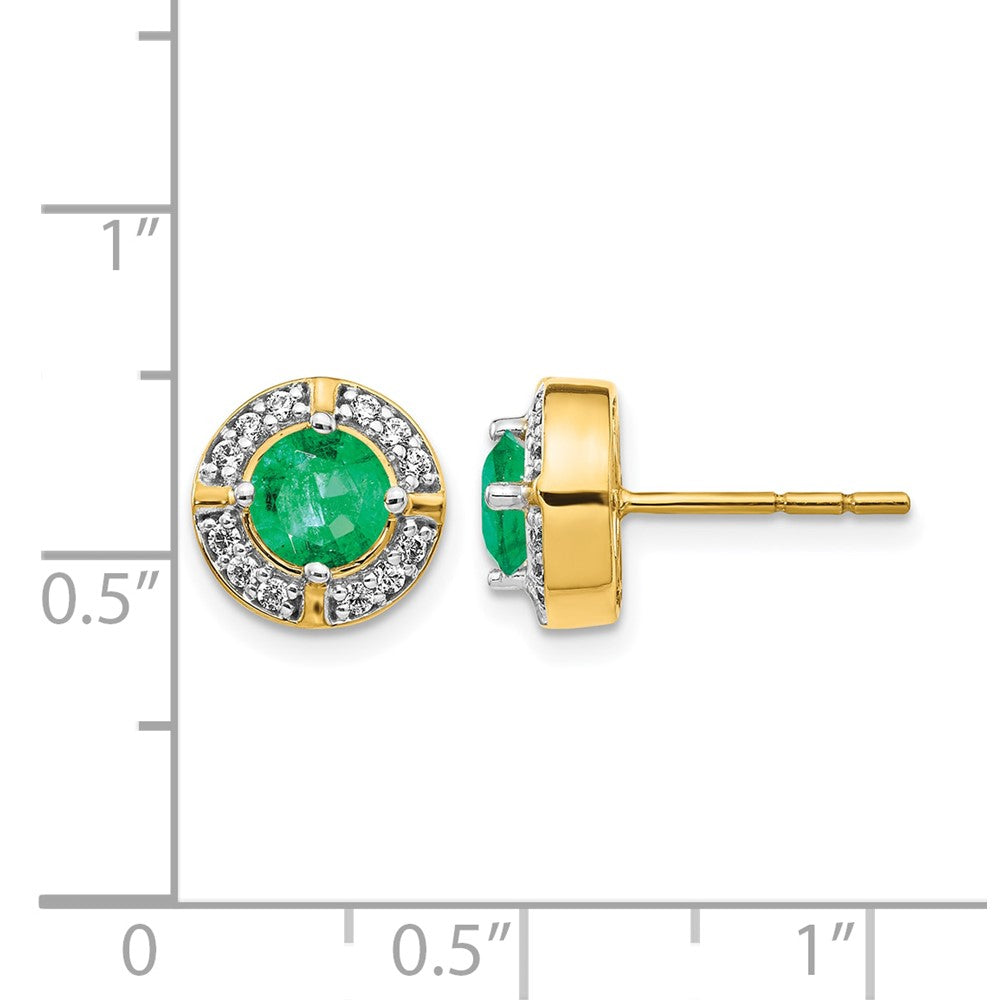 14K Gelbgold Ohrringe mit echten Diamanten und Smaragden im Fancy-Halo-Design