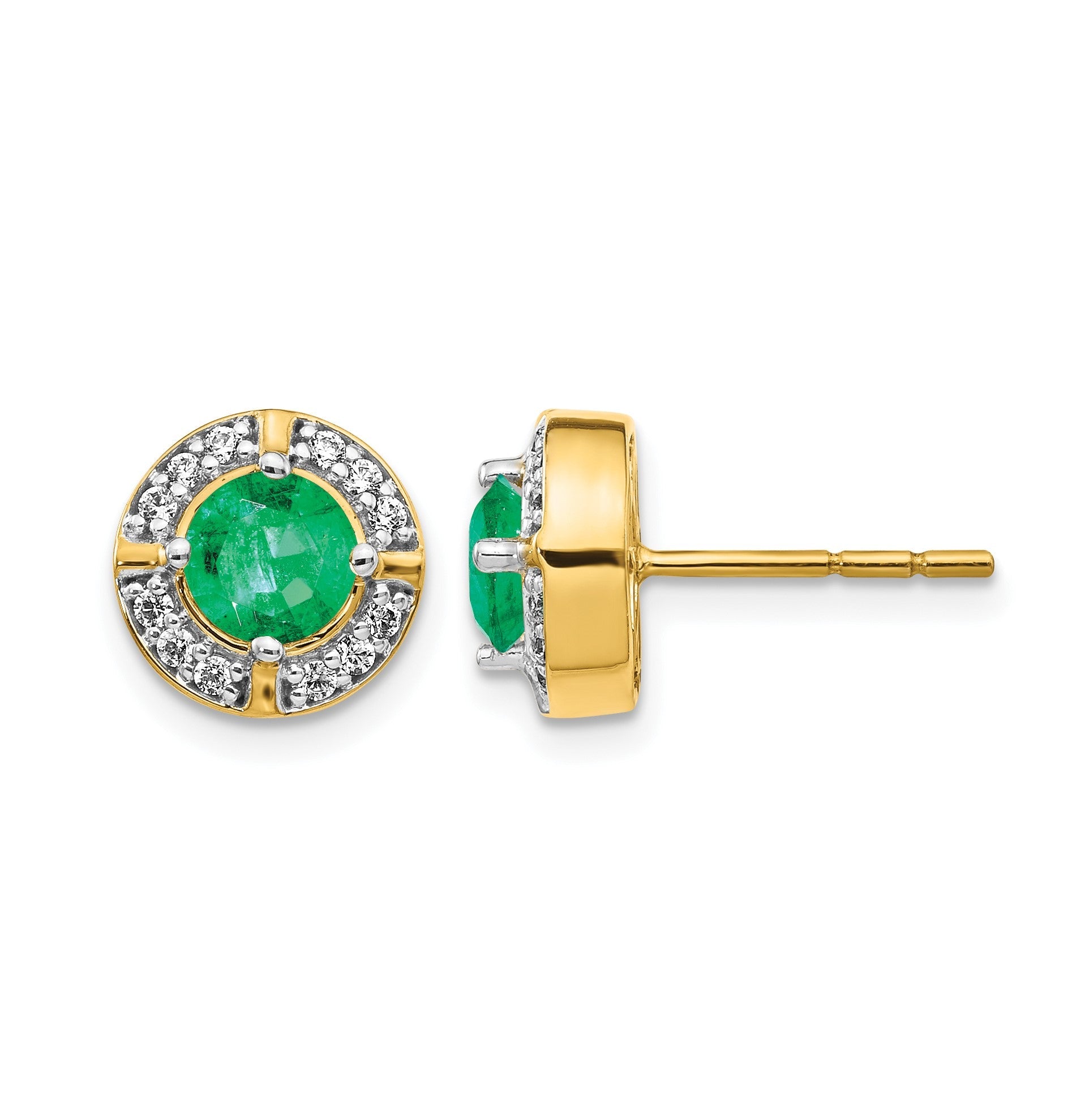 14K Gelbgold Ohrringe mit echten Diamanten und Smaragden im Fancy-Halo-Design