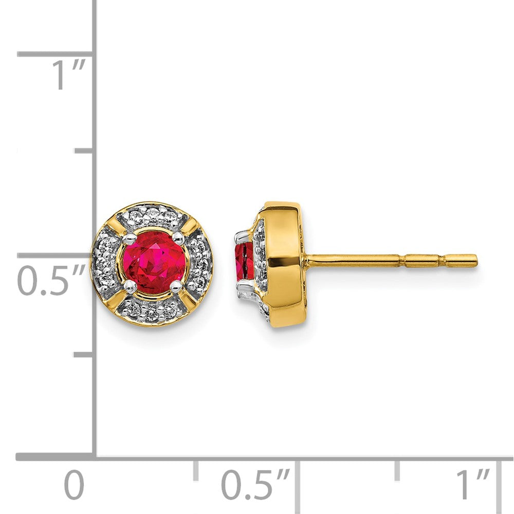 14K Gelbgold Ohrringe mit echten Diamanten und Rubinen, Fancy-Halo-Design