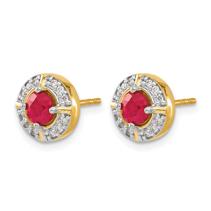 14K Gelbgold Ohrringe mit echten Diamanten und Rubinen im Fancy-Halo-Design