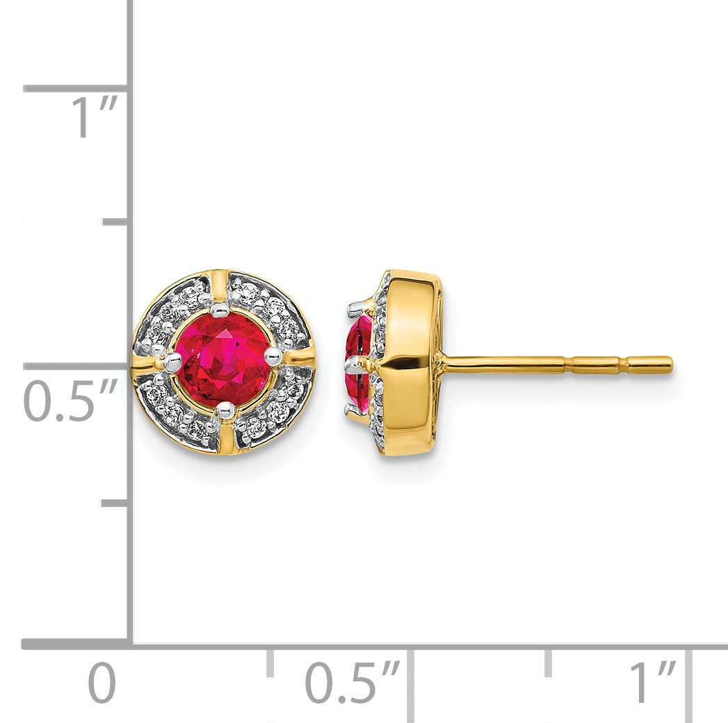14K Gelbgold Ohrringe mit echten Diamanten und Rubinen im Fancy-Halo-Design