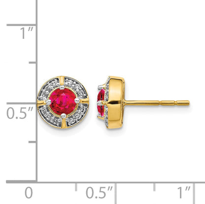 14K Gelbgold Ohrringe mit echten Diamanten und Rubinen im Fancy-Halo-Design