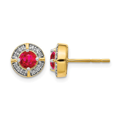 14K Gelbgold Ohrringe mit echten Diamanten und Rubinen im Fancy-Halo-Design