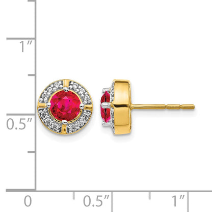 14K Gelbgold Ohrringe mit echten Diamanten und Rubinen, Fancy-Halo-Design