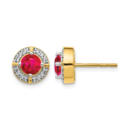 14K Gelbgold Ohrringe mit echten Diamanten und Rubinen, Fancy-Halo-Design