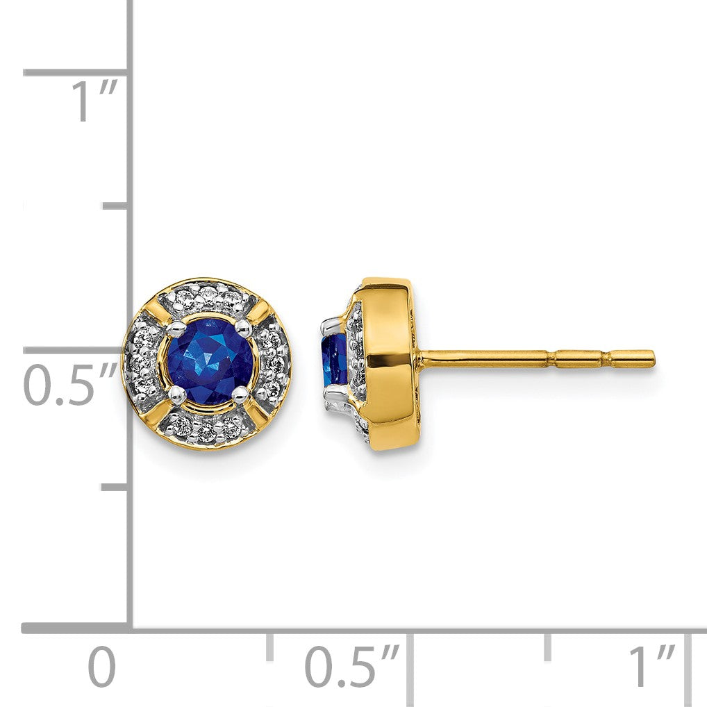 14K Gelbgold Ohrringe mit echten Diamanten und Saphiren, Fancy-Halo-Fassung
