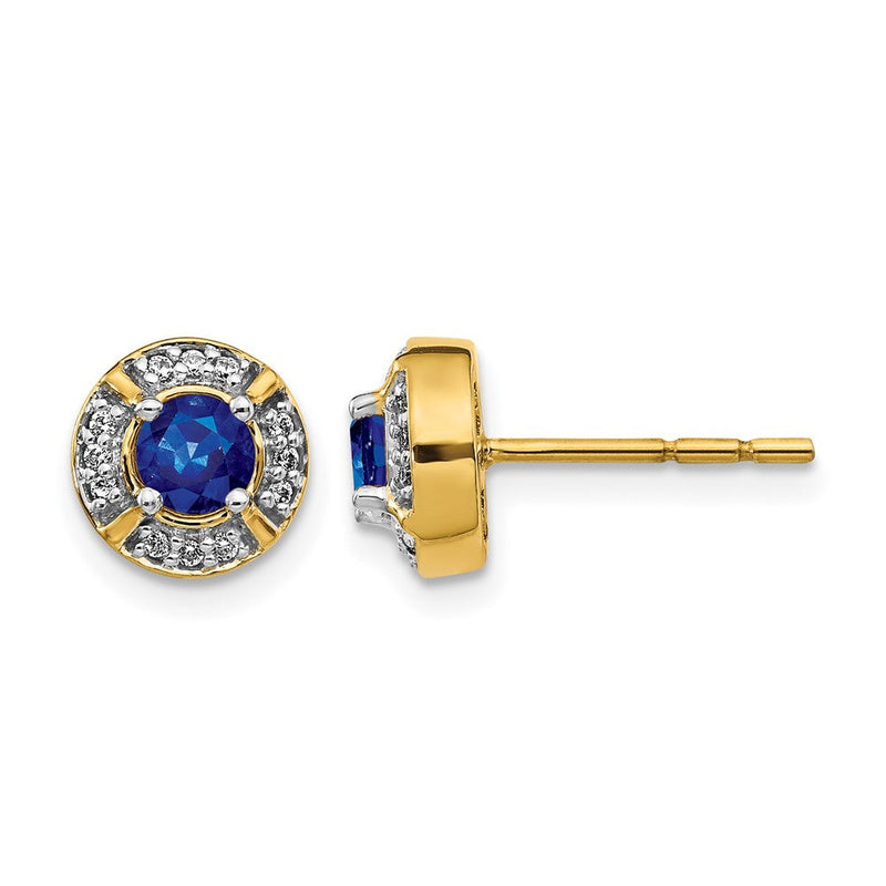 14K Gelbgold Ohrringe mit echten Diamanten und Saphiren, Fancy-Halo-Fassung