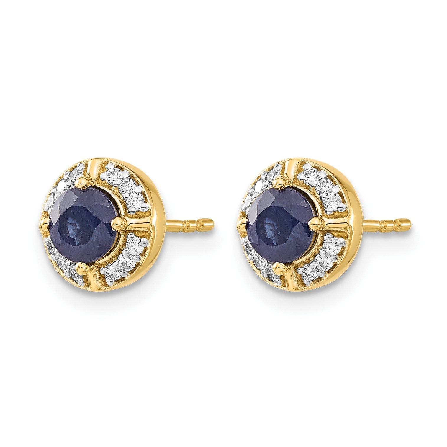 14K Gelbgold Ohrringe mit echten Diamanten und Saphiren, Fancy-Halo-Fassung