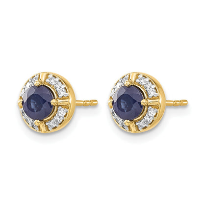14K Gelbgold Ohrringe mit echten Diamanten und Saphiren, Fancy-Halo-Fassung