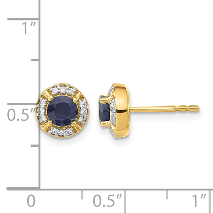 14K Gelbgold Ohrringe mit echten Diamanten und Saphiren, Fancy-Halo-Fassung