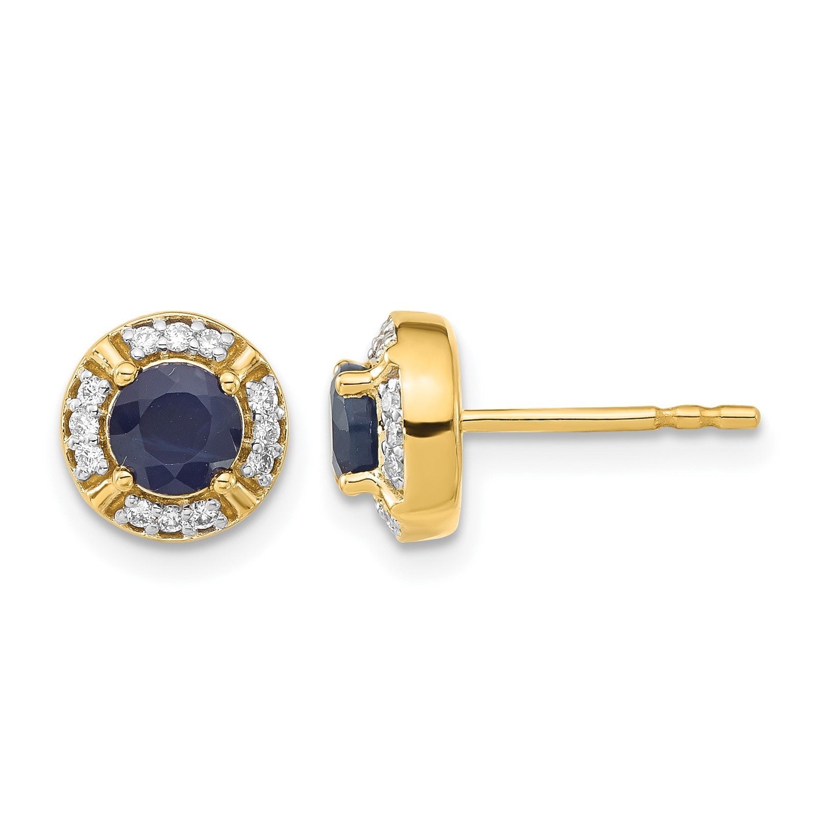 14K Gelbgold Ohrringe mit echten Diamanten und Saphiren, Fancy-Halo-Fassung