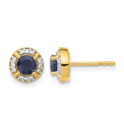 14K Gelbgold Ohrringe mit echten Diamanten und Saphiren, Fancy-Halo-Fassung
