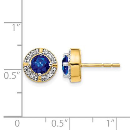 14K Gelbgold Ohrringe mit echten Diamanten und Saphiren, Fancy-Halo-Design