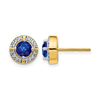 14K Gelbgold Ohrringe mit echten Diamanten und Saphiren, Fancy-Halo-Design