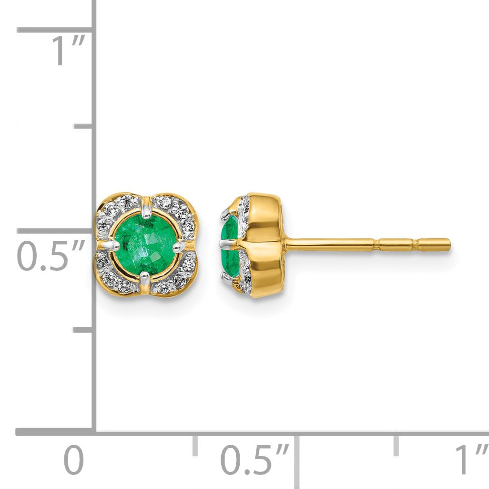14K Gelbgold Ohrringe mit echten Diamanten und Smaragden, Fancy
