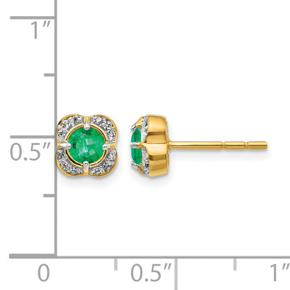 14K Gelbgold Ohrringe mit echten Diamanten und Smaragden, Fancy