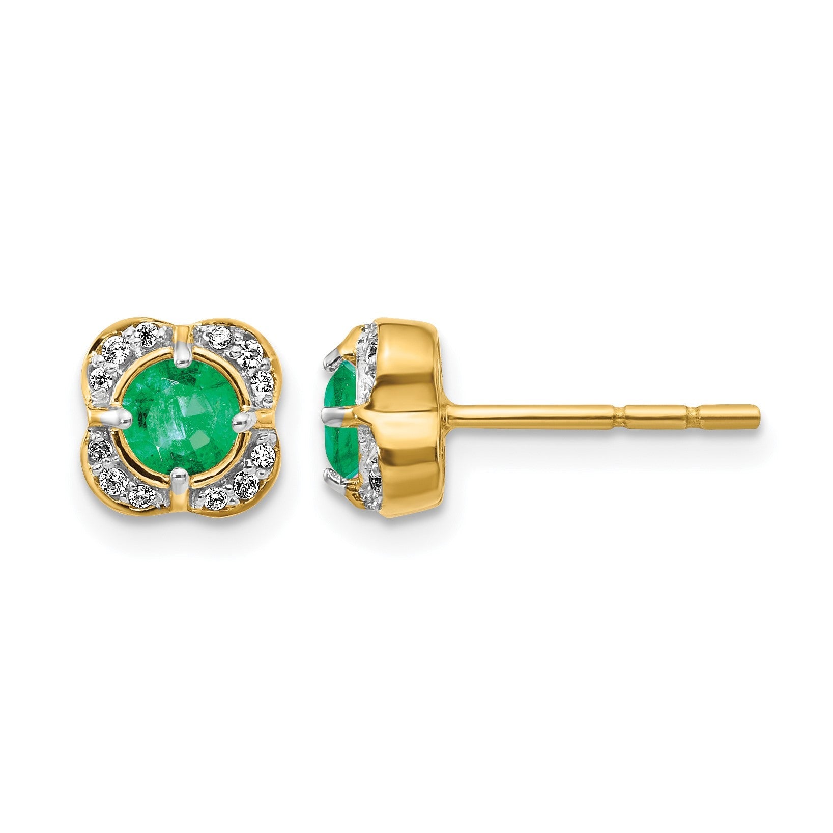 14K Gelbgold Ohrringe mit echten Diamanten und Smaragden, Fancy