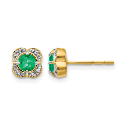 14K Gelbgold Ohrringe mit echten Diamanten und Smaragden, Fancy