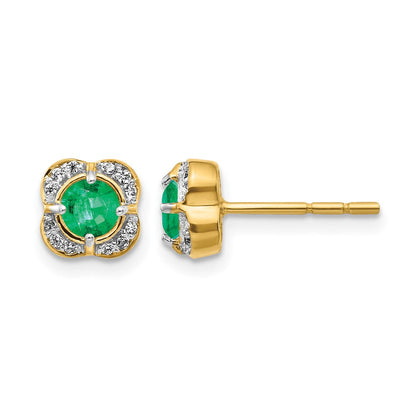 14K Gelbgold Ohrringe mit echten Diamanten und Smaragden, Fancy