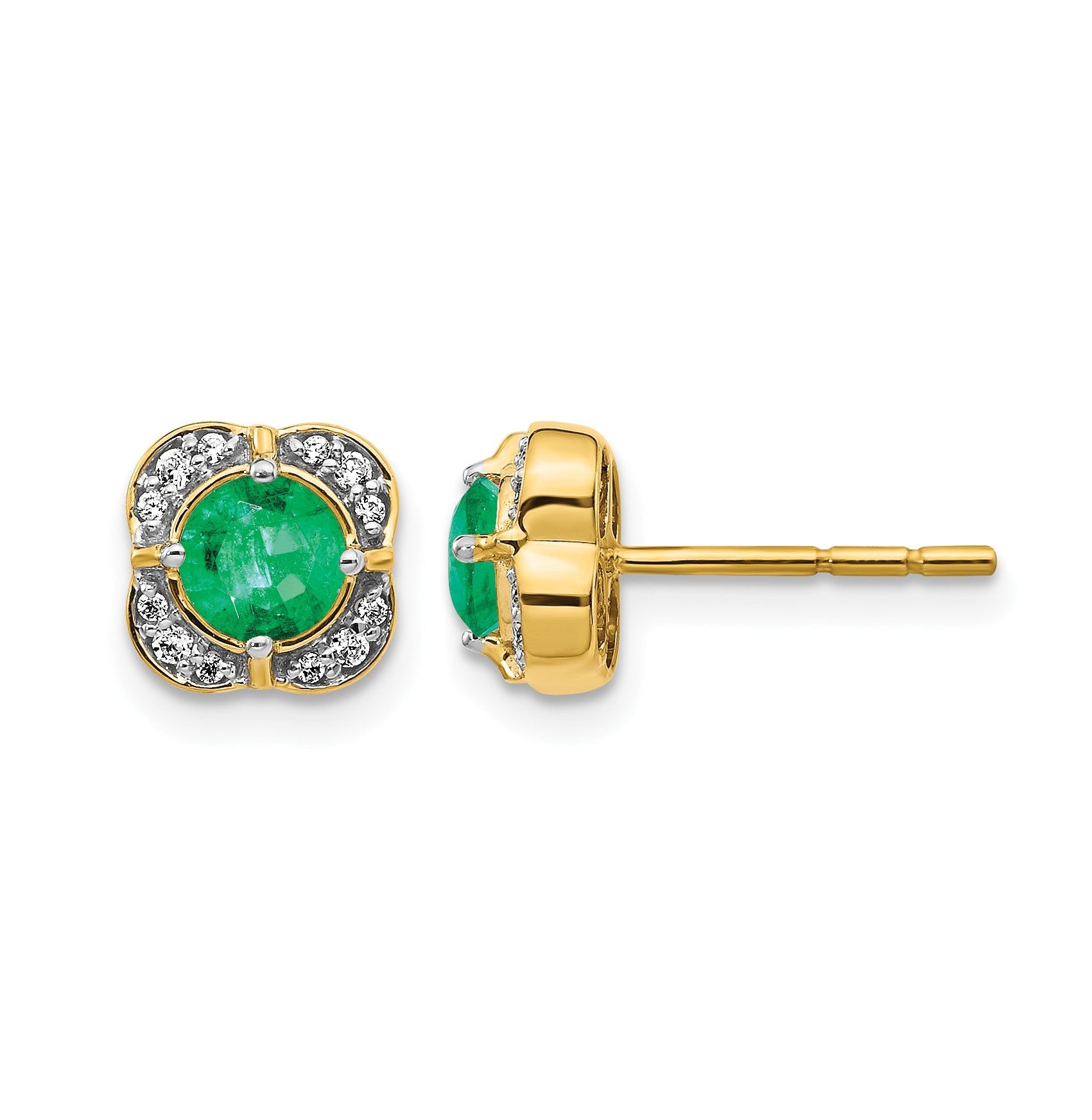 Ausgefallene Ohrringe aus 14K Gelbgold mit echten Diamanten und Smaragden