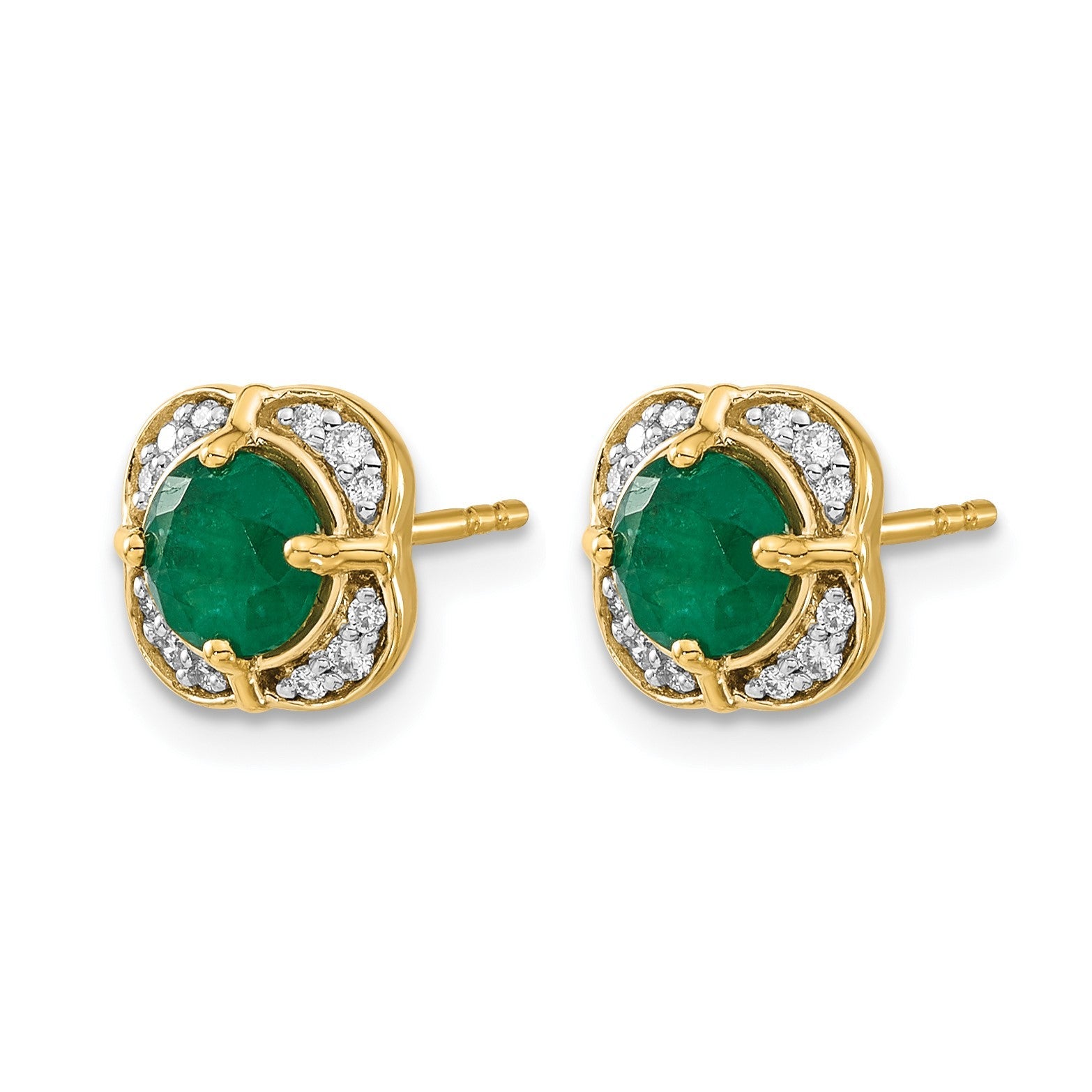 14K Gelbgold Ohrringe mit echten Diamanten und Smaragden im Fantasie-Design