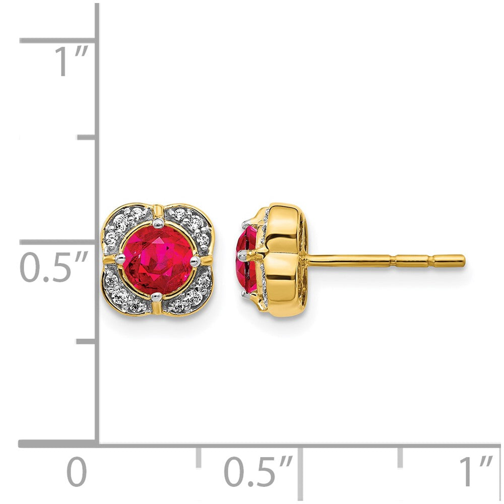 14K Gelbgold Ohrringe mit echten Diamanten und Rubinen, Fancy-Design