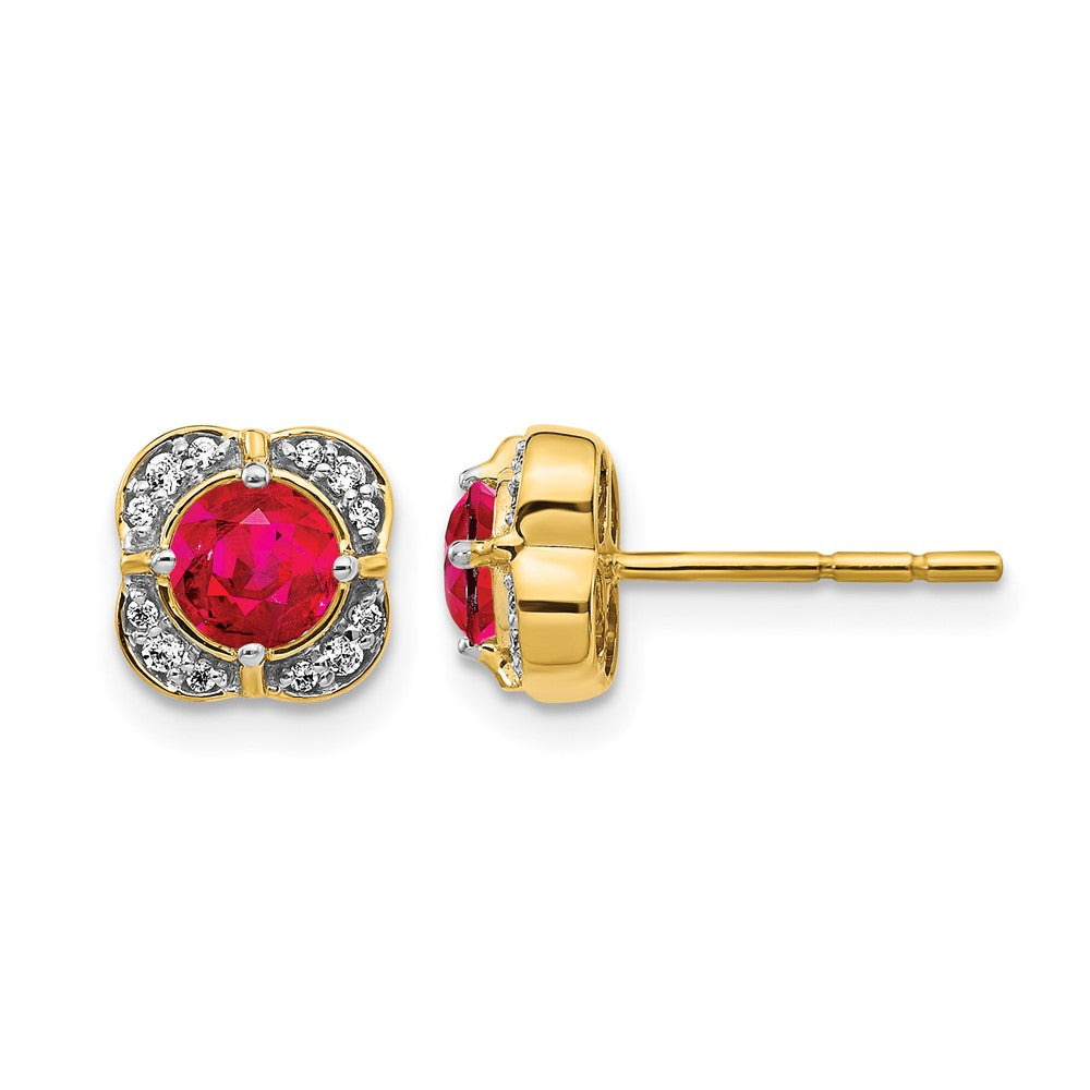 14K Gelbgold Ohrringe mit echten Diamanten und Rubinen, Fancy-Design