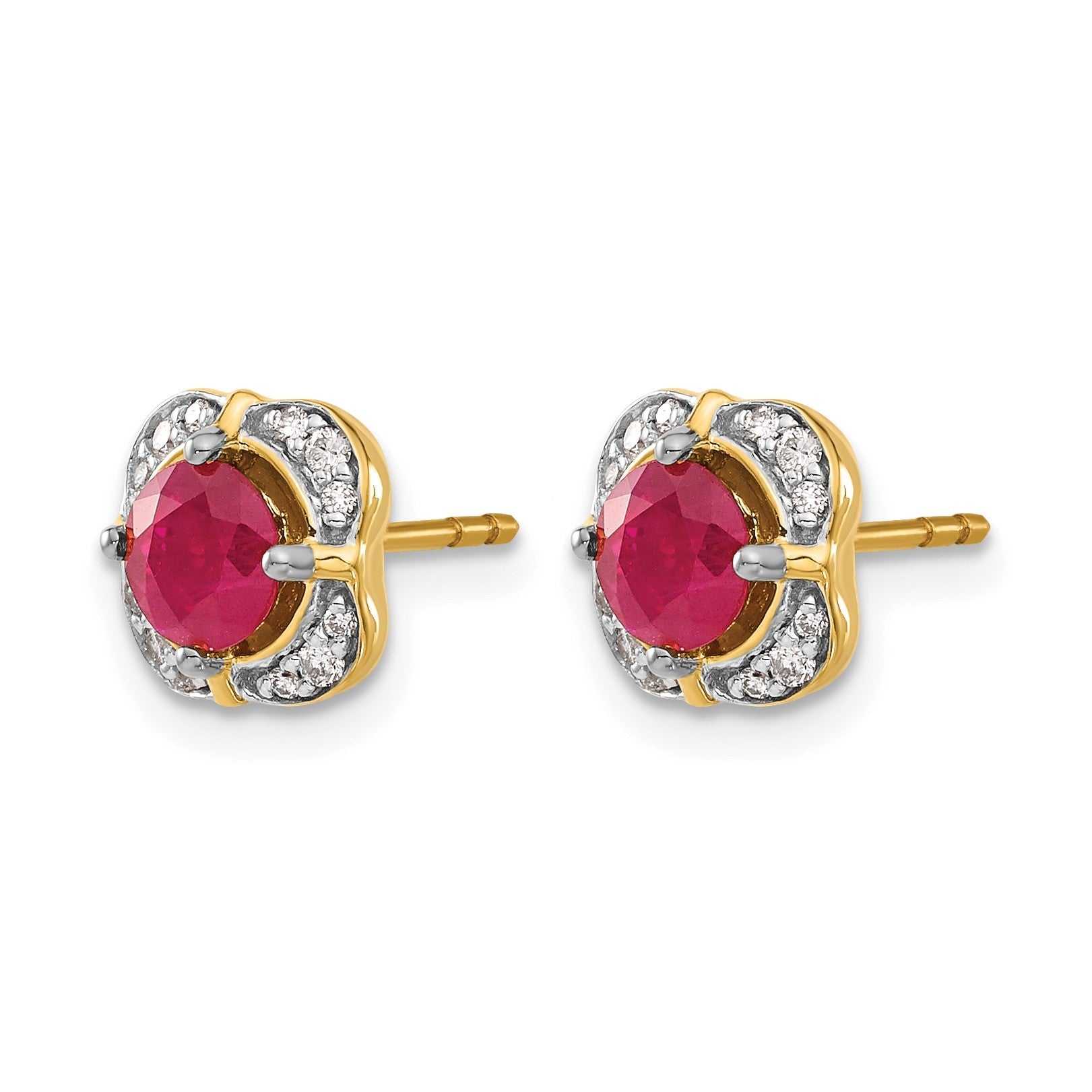 14K Gelbgold Ohrringe mit echten Diamanten und Rubinen, Fancy-Design