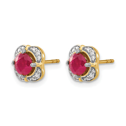 14K Gelbgold Ohrringe mit echten Diamanten und Rubinen, Fancy-Design